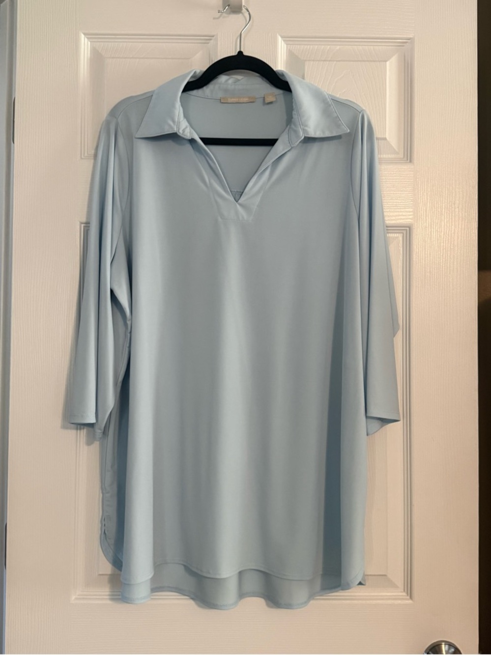 Sunny Leigh Pale Blue Collared V-Neck Tunic Top
